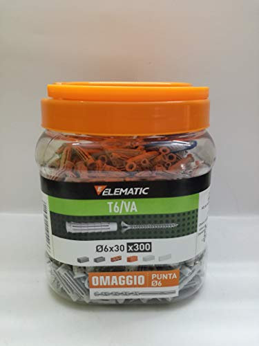 BOX SCATOLA 300 TASSELLI TASSELLO 6 mm 6x30 con vite + PUNTA OMAGGIO ELEMATIC