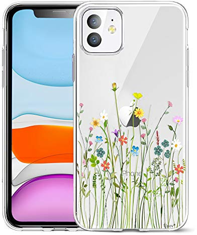 Unov Hülle für iPhone 11, Handyhülle Klar mit Motiv, Blumen Blumenstrauß | Transparente Schlank Guter Halt, Rutschfest Prägung Muster, Stoßfest Schützende, Erhöhter Kameraschutz, Kratzfest Weich TPU