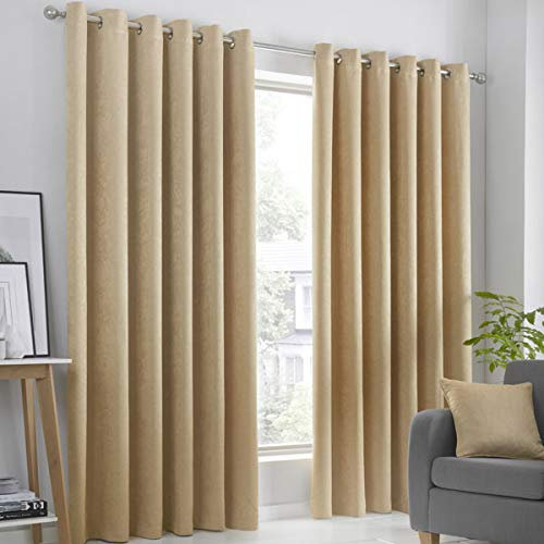 Fusion Strata Woven Eyelet Lined Curtains, Ochre, 46 x 72 Inch