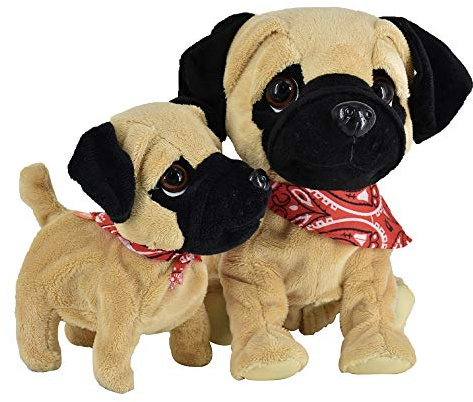 WEofferwhatYOUwant Pug Daddy & Puppy – Interactive Plush Dog Toys with Touch & Clap Activation – 8 Tricks, Real Sounds & Movement – Safe Electronic Pets for Toddlers Ages 18+ Months