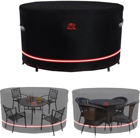 Turtle-Life Funda para Mesa Jardín Redonda, Funda Protectora para Muebles Exterior Impermeable,Resistente al Viento, Resistente al Desgarro, Anti-UV Cubierta de Muebles Jardín (Ø183x74cm)