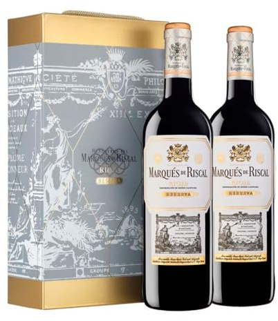 Marqués De Riscal Reserva, Vino Tinto, Denominación de Origen Calificada Rioja, Variedad Tempranillo, 24 Meses en barrica, 2 Botellas de 750 ml