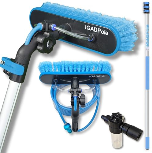 12ft IGADPole Telescopic Water-Fed Window and Solar Panel Cleaning Pole Kit — Extendable Reach Cleaner with Brush, Soap Dispenser & Hose — Soffit, Fascia, Conservatory & Caravan
