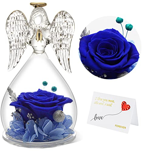 Yamonic Geschenk zum Muttertag, Ewige Rose, Engel, Geschenk für Mama, Muttertag, originelles Geschenk für Frauen/Oma, Ewige Blume, Engelsfigur, ewige Rose unter Glocke, Geschenk zum Geburtstag für