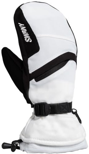 Swany Women's X-Over 2.2 Warm Durable Insulated Quick-Drying Adjustable Flexible Winter Sports Mitts w/Utility Heat Pocket, White/Black, Large
