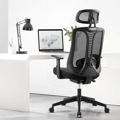 Magic Life Bürostuhl Ergonomischer Computer-Verstellbarer Schreibtischstuhl, verstellbare Lendenwirbelstütze mit verdicktem Kissen, 3D-Kopfstütze & Bequeme Armlehne Computerstuhl