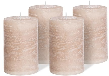 Brandsseller 4er Set Stumpenkerzen 7x14 cm – durchgefärbt & aus Paraffin – rustikale Kerzen mit langer Brenndauer – Dekokerzen für Tischdeko, Weihnachten & Feste – Taupe