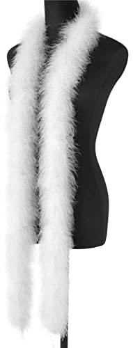 BYNYXI Flauschige Marabu Boa, 200cm/30g Natürliche Federboa Truthahnfedern DIY Basteln Federschal Girlande Federstola schwarz weiß Bunte Federboa für Tanzen Hochzeit Basteln Party Kostüm Dekoration