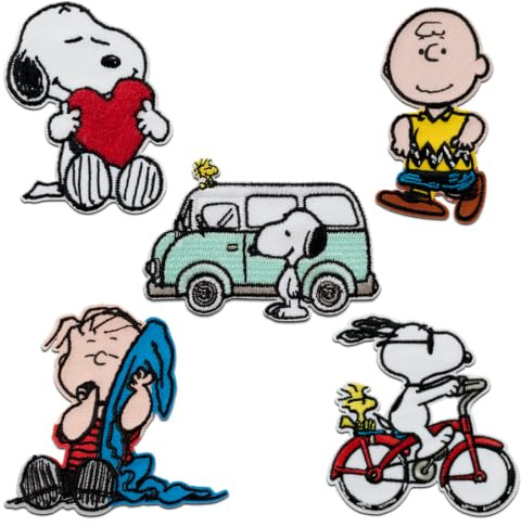 Mono-Quick Peanuts Snoopy Set 5 Stück - Aufnäher, Bügelbild, Aufbügler, Applikationen, Patches, Flicken, zum aufbügeln