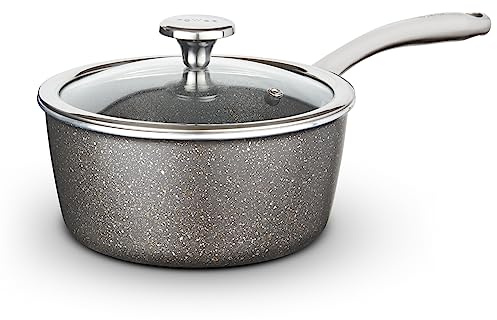 Tower Cerastone Pro 22cm Forged Aluminium Saucepan with Tempered Glass Lid, Non-Stick Coating, Graphite