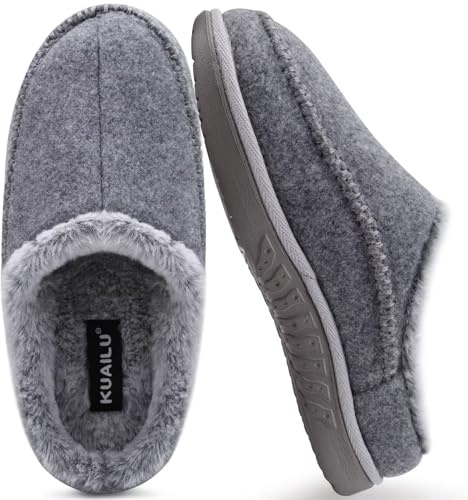 KuaiLu Zapatillas de Soporte de Arco Para Hombre Cómodo Cálido Interior | Puntadas Hecho a Mano Microgamuza Cálido Piel Sintética Zapatos Espuma Viscoelástica de Casa Ponerse Caucho Exterior
