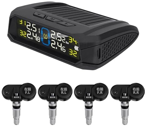 Shkalacar Reifendrucküberwachungssystem,Kabelloses Reifendruckkontrollsystem mit LCD Display, 6 Alarmmodi,4 internen Sensoren, Echtzeitanzeige,Abnehmbare Reifendrucksensor für SUV MPV(Interner Sensor)