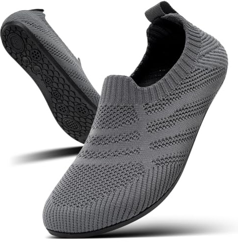 KOWAYI Herrtofflor för kvinnor slip-on husskor barfotaskor unisex hemtofflor andningsbara lätta stickade resetofflor, 1343 Mörkgrå, 44 EU