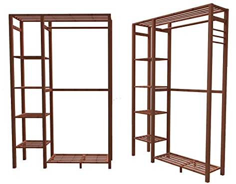 Clothes Rack Kleiderständer Kleiderstange Kleiderständer mit Ablage 91 x 33 x 146 cm Garderobe aus Holz verstärkter multifunktionaler Schlafzimmerschrank Kleiderständer mit 6 Ablagen 1 K