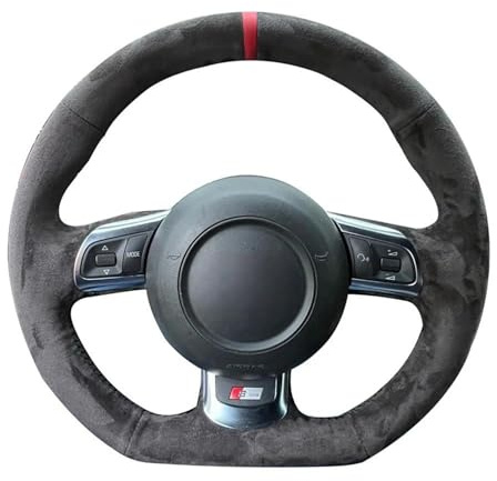 TNXPYXI Schwarzes Wildleder-Lenkradbezug-Geflecht, passend für Audi TT TTS (8J) 2006-2014 A3 S3 (8P) Sportback R8 Autozubehör