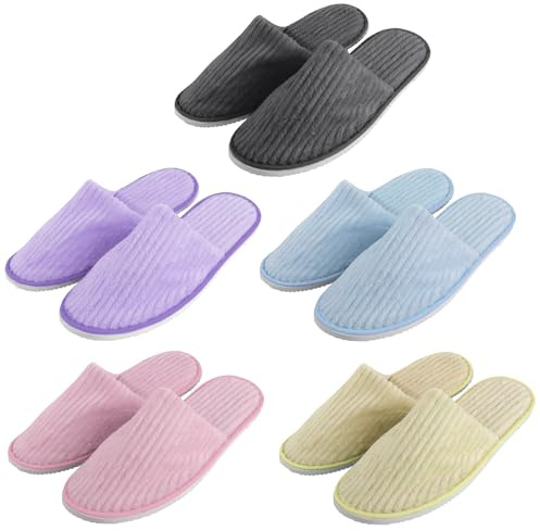 PRITOK Pantoufles d'hôtel unisexe taille unique rose, jaune, gris, bleu, violet, pour femmes et hommes, polyvalentes pour centres de beauté, médecins, hôtels, 28 x 11 x 0,6 cm
