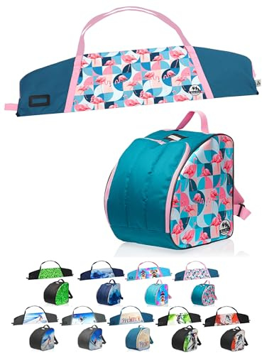 BAMBINIWELT Kinder Ski Set - Skischuhtasche, Standfläche & Skitasche - Ski, Stöcke & Handschuhe - Rucksack Boots, Helm & Skibrille - Cordura, wasserfest