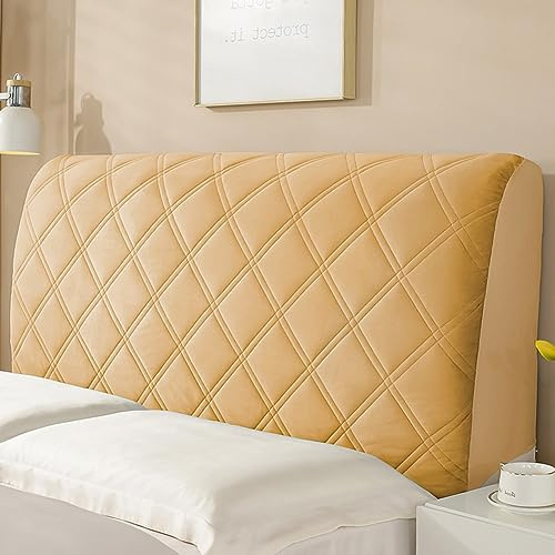 Housse de Tête de Lit en Velours Housse de Tête de Lit Extensible pour Lit Simple/King Size/Double Lavable Épaisse Élastique Protection Anti-Poussière pour Chevet (Couleur Poil de Chameau Taille)