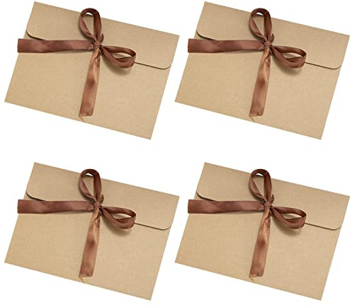 Kraftpapier Umschläge Retro 30 Stück Mini Blanko Kraft Briefumschläge Vintage mit Bändern für Handgefertigte Hochzeit Einladungen Grußkarten Karte Party Geburtstag Weihnachten, Braun