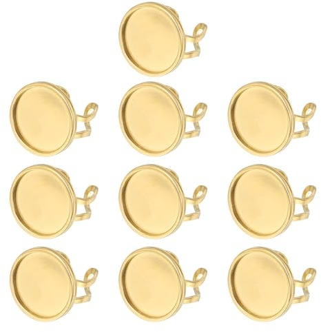 PATIKIL Anello In Acciaio Inossidabile, 20mm 10 Pezzi Base Regolabile Per Anelli Vassoio Piatto Per Creazione Di Gioielli DIY Intagli, Oro