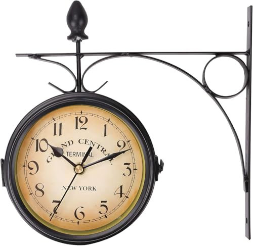 M.J COMFY-LIFE Double Sided Wall Clock 4.8 Inches Outdoor Clock Vintage Wall Mounted Garden Clock Weatherproof Fashion Design with Outside Bracket