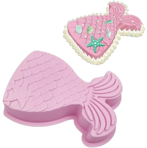 YXHZVON Kuchenform Silikon Meerjungfrau Groß, Backform Meerjungfrau, Meerjungfrau Kindergeburtstag Silikonform für Kuchen Pudding Schokolade Mousse, Rosa
