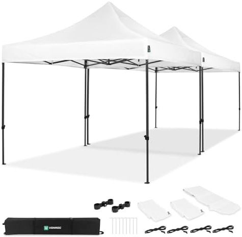 VONROC Tente de réception - 6x3 m – Pliante - Protection UV 50+ - Imperméable – Ensemble Incl. 2 tentes de Fête et 1 Kit de Connexion -Design Modulaire -Cadre en acier -Blanc - Sac de Rangement Inclus