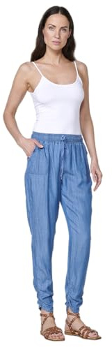 Koroshi Pantalón Mujer Jogger Efecto Denim de Lyocell de Tiro Alto 2512PT86, de Color Azul Med/Medium Blue, Talla 38