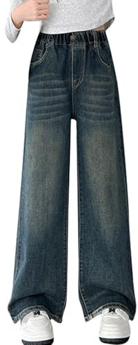 Baggy Jeans Mädchen Weites Bein Jeanshose mit Elastische Taille Outdoorhose Bequeme Breite Hose High Waist Freizeithose Y2K Jean Hip Hop Hosen Lockere Pants Schlaghose für 4-15 Jahre Kinder