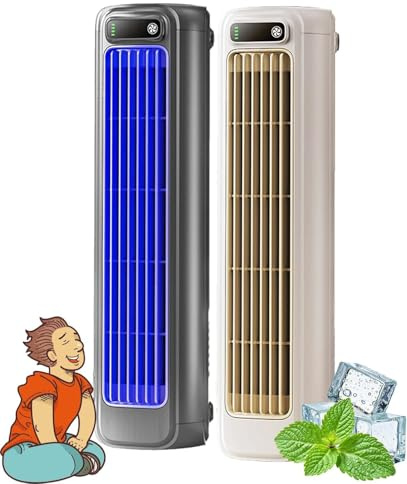 Festberg Cooling Ace, Portable Cooling Ace Air Conditioner, Quiet Desktop Tower Fan, 3 Speeds, USB Rechargeable Tower Fan, for Bedroom, Office, Home, Stay Cool In Summer (Beige + Grey (2 Pieces)