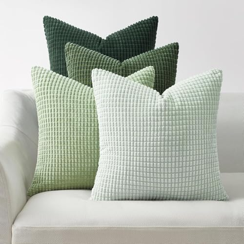 Topfinel Kissenbezug 50x50 cm Salbeigrün 4er Set Kordsamt Kissenbezüge Kissenhülle sofakissen dekokissen deko für Sofa Schlafzimmer Wohnzimmer Kinder flauschig Farbverlauf