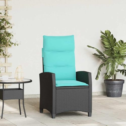 QZZCED Gartensessel mit Beistelltisch Verstellbar Schwarz Poly Rattan Terrassenstühle Gartenbestuhlung für Innenhöfe