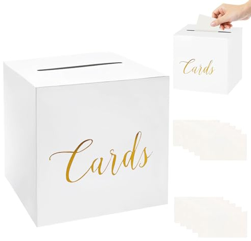 PUERFOCA Weiß Kartenbox Hochzeit, Briefbox Hochzeit, Geldbox Hochzeits mit 10 Grußkarten, Hochzeitsempfänge, Geburtstage, Abschlussfeiern, Braut- oder Babypartys (20 x 20cm)