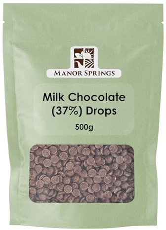 Milk 37% Chocolate Drops 500g by Manor Springs for Baking, Desserts, Cookies, Cakes, Muffins, Cupcakes & Decorating
