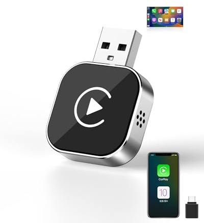 CarPlay Adapter Wireless 2025 Upgrade, Car Play Kabellos Adapter Auto Bluetooth 5.2 & Dual-Band WiFi, Mini & Stabiler Kompatibel mit iPhone iOS 10+ und Autos mit CarPlay(Schwarz)