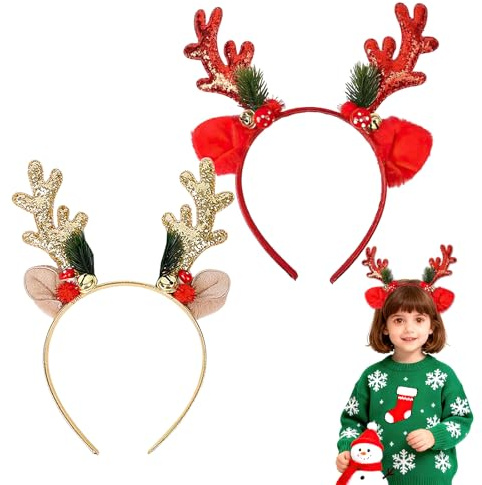 2 Stück Weihnachts-Stirnbänder, Weihnachtsbaum Geweih Haarreif, Rentier Haarreif, Weihnachts-Haarreifen für Kinder WeihnachtsstirnbäNder Party Weihnachtsfeier Decorations Weihnachtsdeko Winterdeko