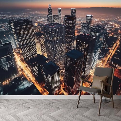 Fotomurales Decorativos Ciudad Paisaje Nocturno Papel Pintado 200x140 cm 3D Mural Ciudad Moderna Murales Póster Pared No Tejido Dormitorio Salón Paredes Decoración Fotomural Panorámico q.5760