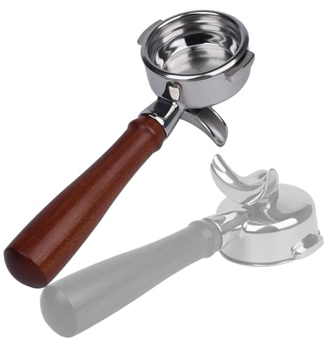 Portafiltro de 58 mm con doble caño para E61 Grouphead | Cesta de filtro de acero inoxidable con mango de madera | 2 orejas de 58 mm portafiltros