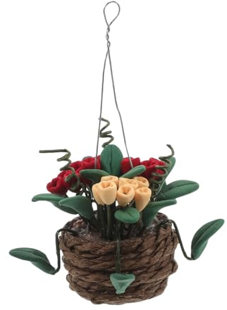 Toddmomy Dollhouse Hanging Basket Decoration Mini Flowerpot and Artificial Plants for Fairy Garden Dolls House Accessories Scale Scene Layout Model
