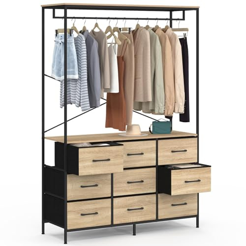IDMarket - Garderobenschrank B. 115 cm UTAH mit 9 Kästen aus Stoff in Holz und Schwarz | Mit Kleiderschrank + 9 Stoffkästen aus Holz und Schwarz
