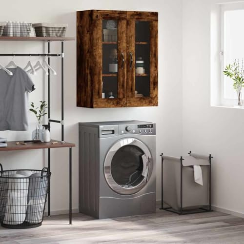 Frdhee Eckvitrine Wohnzimmer Möbel,Wandschrank Räuchereiche 69,5x34x90 cm Holzwerkstoff,Stabiles und Robust,Leichte Montage