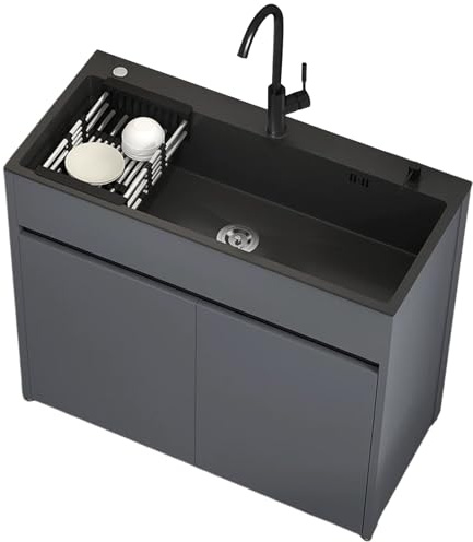 Lavello in Acciaio Inossidabile 68 cm Autoportante con Mobile Sottolavello | Rubinetto a Due Manopole per Acqua Calda/Fredda | Ripiano | Interno/Esterno | Commerciale & Residenziale | Cucina/Bagno