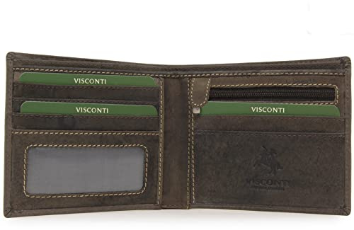 VISCONTI - Portafoglio Uomo Slim in Pelle - Porta Carte di Credito per 6 Carte con Portamonete - Due Pieghe - RFID - 707 Shield - Olio Marrone