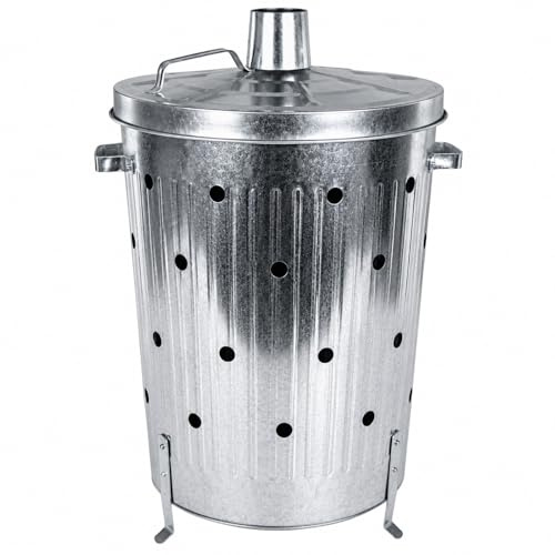 Feuertonne 75 Liter Verbrennungstonne Garten Brennofen Silber Feuerkorb | verzinkt, Feuerstelle, Gartenabfälle, Terrassenofen, Holzverbrenner, robuster Stahl, wetterfest, langlebig, Outdoor