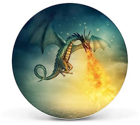 banjado Magnettafel Ø 47cm Weiß - Magnetwand aus Metall - Magnetpinnwand als Memoboard - Pinnwand Magnettafel Küche, Büro, Kinderzimmer inkl. 4 Magnete & Montageset - Drachen