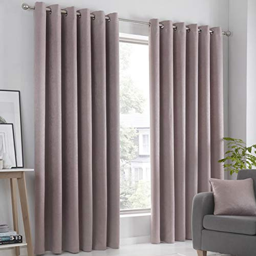 Fusion Strata Woven Eyelet Lined Curtains, Blush, 66 x 54 Inch