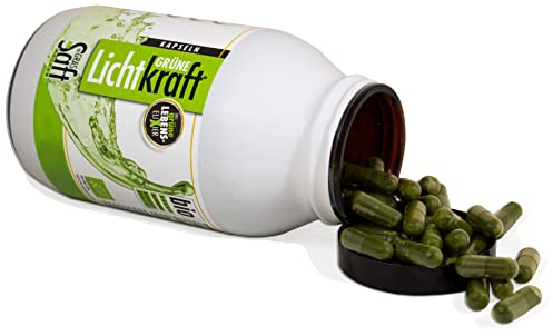Grüne Lichtkraft® Bio Gerstengrassaft Kapseln aus Kamut® & Gerstengras – vegan, glutenfrei & hochdosiert – ohne Zusatzstoffe, ballaststofffrei – in Bayern verarbeitet & im Braunglas mit Lichtschutz