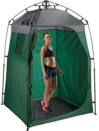 Relaxdays Tente de Douche Camping, XXL, Cabine d’essayage pour Camping & Jardin, 275 x 156,5 x 154 cm, Vert foncé/Gris