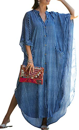 LikeJump Donna Lungo Kaftan Bohémien Vestito da Spiaggia Abito Maxi Parei Mare Costume da Bagno Cover Up Dress Estate