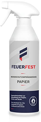 FEUERFEST Impregnante Ignifugo per Carta Cartone Paglia – Liquido Ignifugo Alta Performance è Certificato DIN 4102-B1, Incolore e Senza Solventi – Antincendio e Ideale per Decorazioni 500 ml